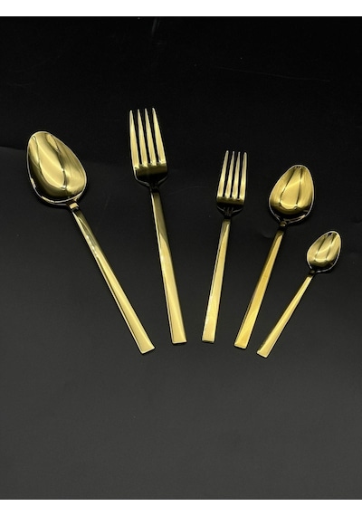 60 Prç Yemek Bıçaksız 12 Kişilik Çatal Kaşık Seti Gold