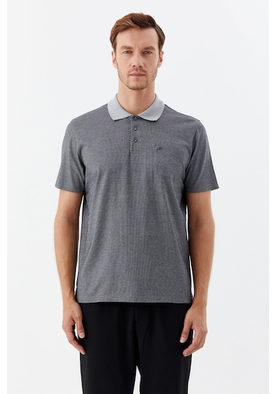 Sabri Özel Siyah %100 Pamuk Regular Fit Jakar Desenli Cepli Polo Yaka T-shirt