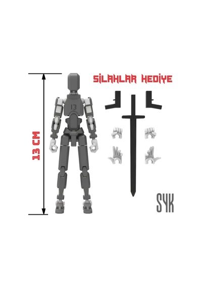 Robot 13 Dummy Koyu Gri Beyaz Tüm Eklemleri Hareketli Aksiyon Figürü Oyuncak