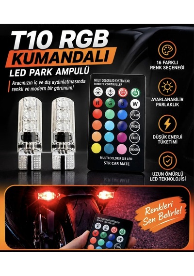 T10 Kumandali Park Led Oto Ampul Güçlü Işık, 12v 2 Adet