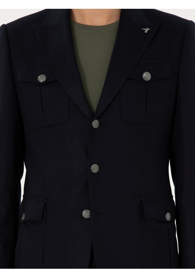 Cacharel Koyu Lacivert Slim Fit Blazer Ceket