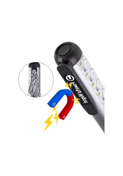 Mıknatıslı 4 Mod'lu 7 Led'li Mini El Feneri Şarjlı, Kamp Lambası Gece Aydınlatması Gri