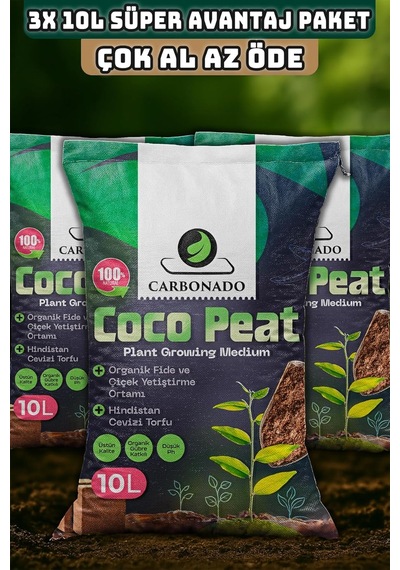 Cocopeat 10l X3 / Hindistan Cevizi Lifli Torf / Organik Toprak / Süper Avantaj Paketi