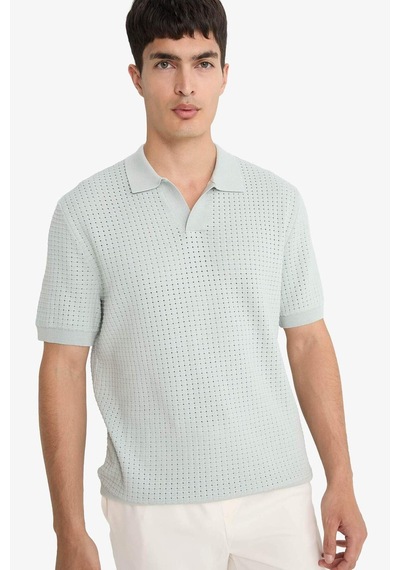 Defacto Standart Fit Polo Yaka Triko Kısa Kollu Tişört E3306ax25smbe490 Mavi
