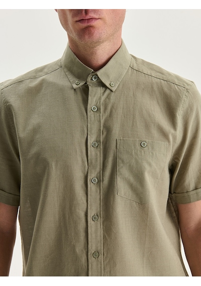 Lcwaıkıkı Classic Haki Regular Fit Keten Karışımlı Erkek Gömlek