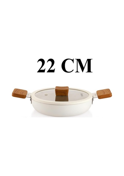 Schafer Ceramoni Seramik Tava 24 Cm Ve 22 Cm Kapaklı Sahan Seti Krem Krem