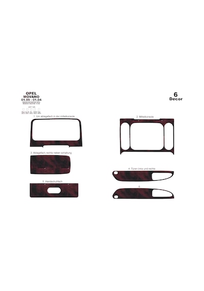 Opel Movano Master İnterstar Torpido Kaplama 1999-2003 6 Parça Maun