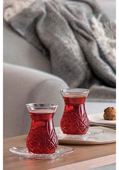 Timeless Kesme Kristal Çay Bardağı Seti Takımı 12 Parça Çay Seti 96992 Şeffaf