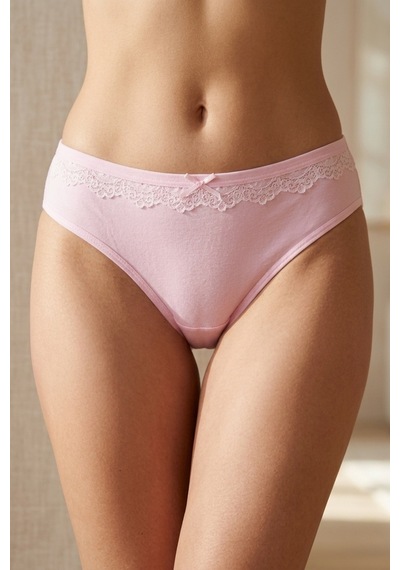 Mataş Kadın 6'lı Paket Dantel Detaylı Pamuklu Bikini Külot Esnek İz Yapmaz Yumuşak İç Çamaşırı Pembe