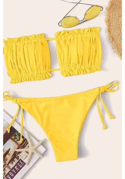 Angelsin Brezilya Model Buzgülü Baglamali Bikini Takım Sarı 001