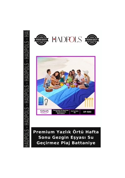 Premium Yazlık Örtü Hafta Sonu Gezgin Eşyası Su Geçirmez Plaj Battaniye Çok Renkli