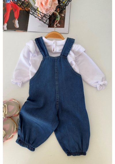 Minigimin Cicileri 3 Boyutlu Mnn Aplikeli Kot Salopetli Kız Bebek 2 Li Takım - Lacivert