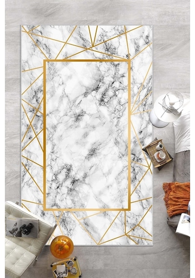 West Home Dijital Baskı Yıkanabilir Kaymaz Taban Gold Salon Halısı Mutfak Halısı Yolluk Wh 282 Gold