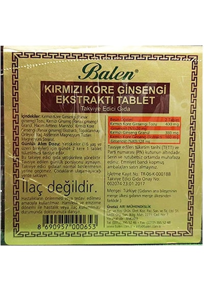 Balen Kırmızı Kore Ginsengi Ekstraktı Tahta Kutulu 600mg X 120 Tablet X 4 Kutu