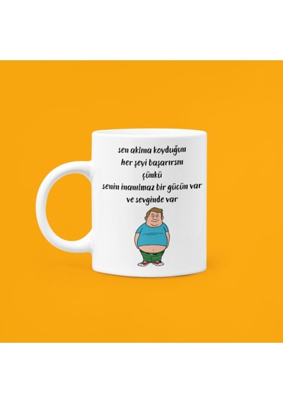 Sen Aklına Koyduğun Her Şeyi Başarırsın Baskılı Porselen Kupa 330ml Beyaz