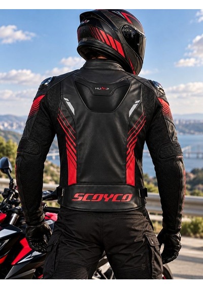 Motoanl Motosiklet Montu 4 Mevsim Maxdura 600-d Dayanıklı Deri Hörgüçlü Motorcu Mont Kırmızı Çok Renkli