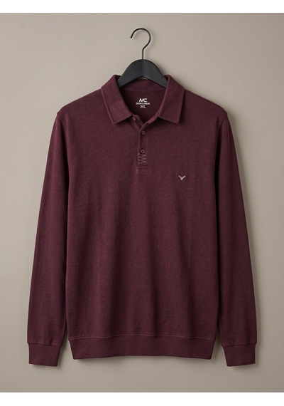 Maccali Erkek Bordo Büyük Beden Kışlık Uzun Kollu Pike Polo Yaka Tişört