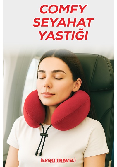 Viscofoam Comfy Ortopedik Seyahat Yastığı Visco Boyun Destekli Seyahat Yastığı - Kırmızı | Ergo Travel