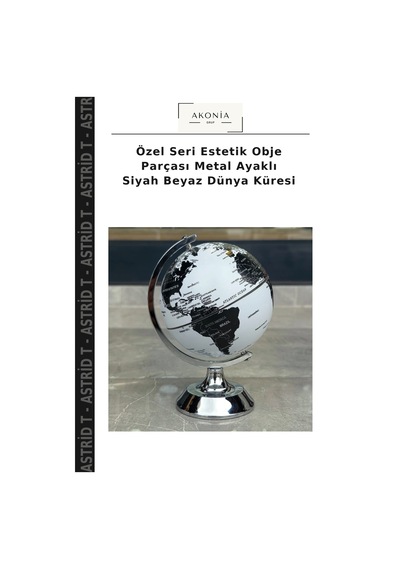Özel Seri Estetik Obje Parçası Metal Ayaklı Siyah Beyaz Dünya Küresi
