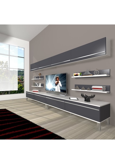 Decoraktiv Eko 360y Mdf Krom Ayaklı Tv Ünitesi Tv Sehpası Beyaz - Siyah