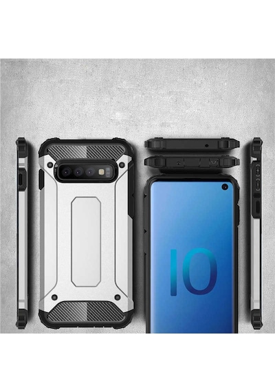 Ekılıf - Samsung Galaxy S10e Uyumlu Kılıf Çift Katman Zırh Tank Crash Military Kapak - Gri