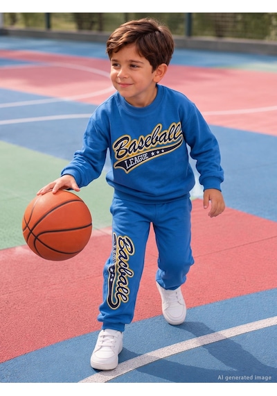 Civil Boys Baseball Baskılı 2-5 Yaş Sweatshirt - Mavi Saks Mavisi
