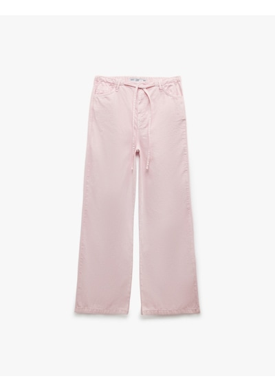 Koton Beli Bağcıklı Pamuklu Düz Paça Cepli Pantolon - Loose Straight Fit Jeans Pembe 5sal40057mw Gül Koton Beli Bağcıklı Pamuklu Düz Paça Cepli Pantolon - Loose Straight Fit Jeans Pembe 5sal40057mw Gül