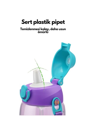 Uzspace Büyük Boy 700ml Kılıflı Askılı Pipetli/pipetsiz Iki Ayrı Kapaklı Tritan Çocuk Matarası Space Rabbit Mor-pembe Diğer
