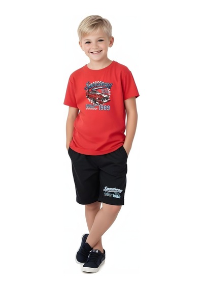 Fyk Kids Erkek Çocuk Yazlık Speeedway Baskılı Alt-üst Takım Kırmızı
