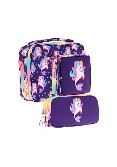 Kaukko Kids Kız Çocuk Mor Çok Renkli Unicorn Ve Denizkızı Üç Bölmeli Thermo Beslenme Çantası Ve Kalemlik Seti L7228+l8228 Mor - Çok Renkli