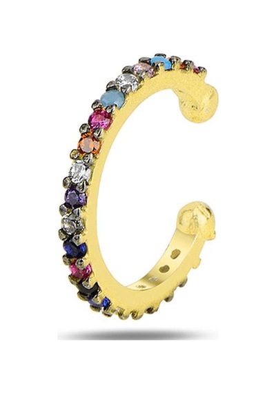 Gümüş Altın Yaldızlı Renkli Taşlı Sıkıştırmalı Kıkırdak Küpe Ear Cuff