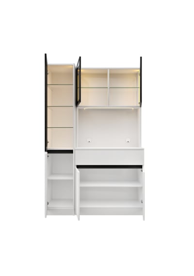 Lotus Midi Sol Vitrinli Kahve Köşesi Komple Mdf Led Mutfak Dolabı Beyaz