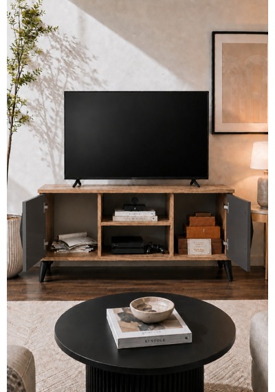 Vermo Tv Sehpası Tv Ünitesi Televizyon Sehpası Çam Antrasit 110 Cm Siyah