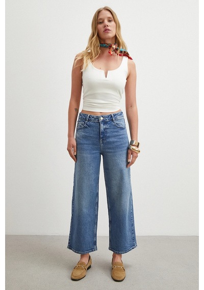 Never More Yüksek Bel Culotte Jean Lacivert