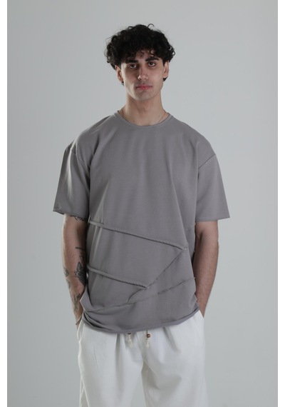 Cocopelli Gri Halat Detaylı Tasarım T-shirt Coc2117 Gri