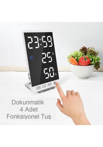Upway 6 İnç Dijital Aynalı Led Ekran Masa Saati Alarm Sıcaklık Nem Usb Diğer
