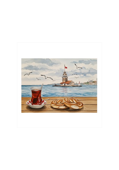 Çay Ve Simit Manzarası Hediyelik Ahşap Tablo