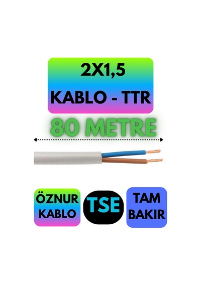 Öznur 2x1,5 Ttr Kablo Beyaz Metre Seçenekli - 80 Metre