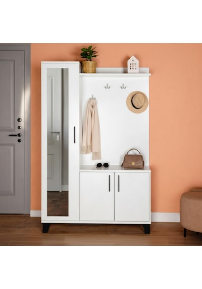 Loft Aynalı Portmanto Ve Askılıklı Vestiyer Takımı - Beyaz Çok Renkli Loft Aynalı Portmanto Ve Askılıklı Vestiyer Takımı - Beyaz Çok Renkli