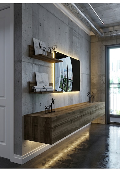 Resital Ledli Duvara Monte Tv Sehpası - Ceviz - W6022-2 Ceviz