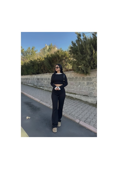 Genel Markalar Kadın Siyah Beyaz Detaylı Fitilli Uzun Kol Bluz Bol Paça Pantolon Alt-üst Takım Siyah - 765939648 Siyah Genel Markalar Kadın Siyah Beyaz Detaylı Fitilli Uzun Kol Bluz Bol Paça Pantolon Alt-üst Takım Siyah - 765939648 Siyah