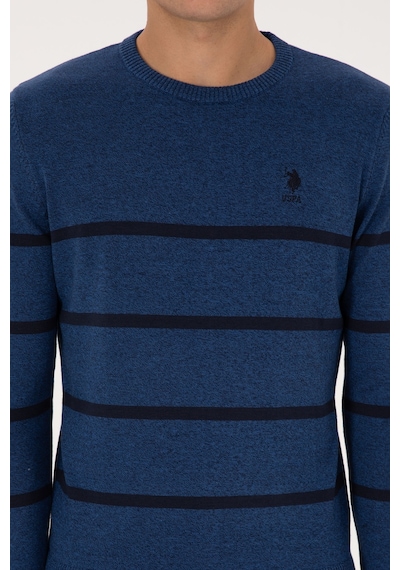 U.S. Polo Assn. Erkek Slim Fit Bisiklet Yaka Çizgili Açık Lacivert Kazak 50314976-VR059