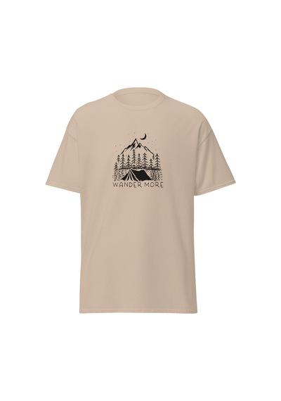 Wildstyle Wander More Gezgin Dağ Kamp Çadır Doğa Baskılı Unisex Pamuklu Tişört Camel