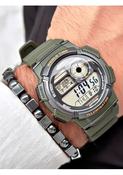 Casio Nda3186 Dünya Saati Takvimli Erkek Kol Saati Haki + Bileklik