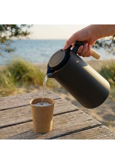 Tr Termos Bambu Saplı Dışı Plastik İçi Cam 1 Litre Siyah Diğer