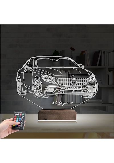 Luvivia Mercedes Araba S63 Kişiye Özel 3d Lamba - Masa Gece Lambası Şeffaf