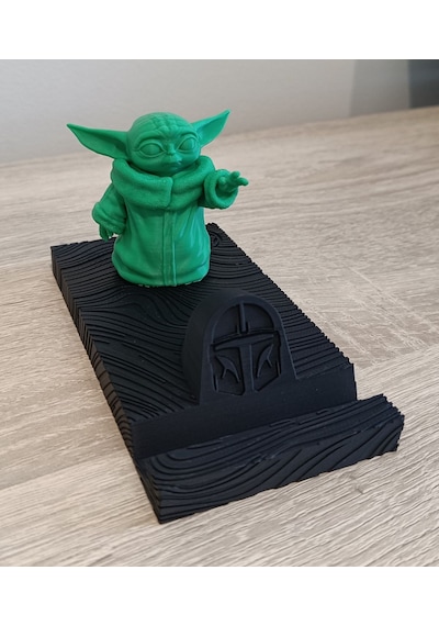 Star Wars Baby Yoda Grogu Figürlü Telefon Standı - Mandalorian Temalı Masaüstü Telefon Tutucu 13x7cm Siyah & Yeşil