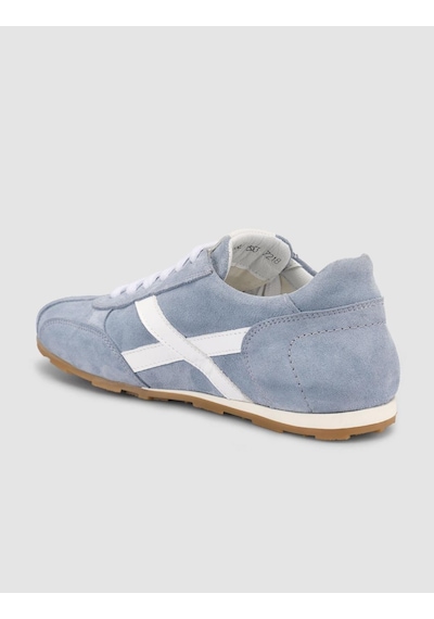 Monamae %100 Hakiki Deri Mavi Süet Bağcıklı Kadın Sneaker Mavi