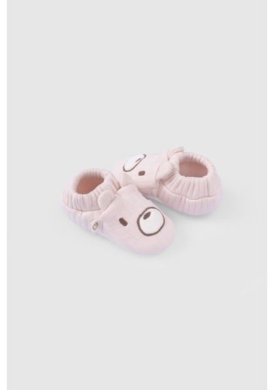 Kapitone Ayıcık Nakışlı Bebek Pembe Patik Pembe