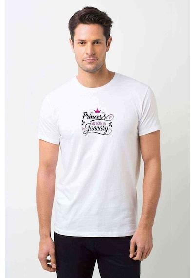 Real Princesses Are Born In January Baskılı Beyaz Erkek Tshirt